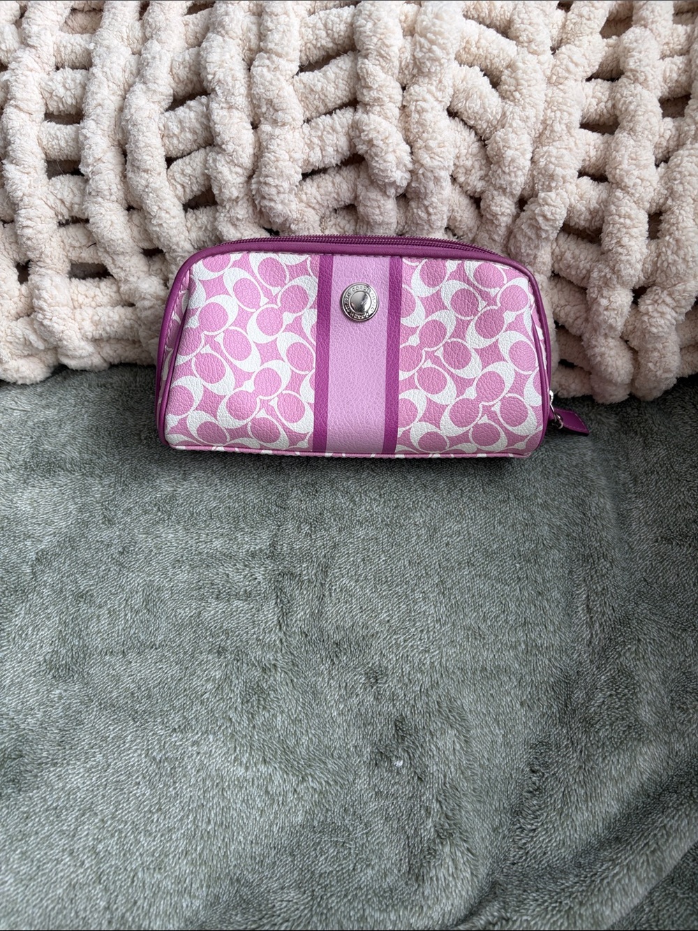 Coach Pinkish purple and White Signature Cosmetic Pouch